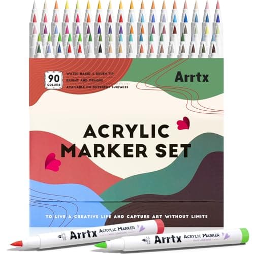 Arrtx Acrylic Markers 90 Colors Premium Brush Tip Acrylic Paint Pens Water Based Ink No Toxic Water Resistant Paint Markers for Rock Painting Wood Stone Glass Fabric DIY Project