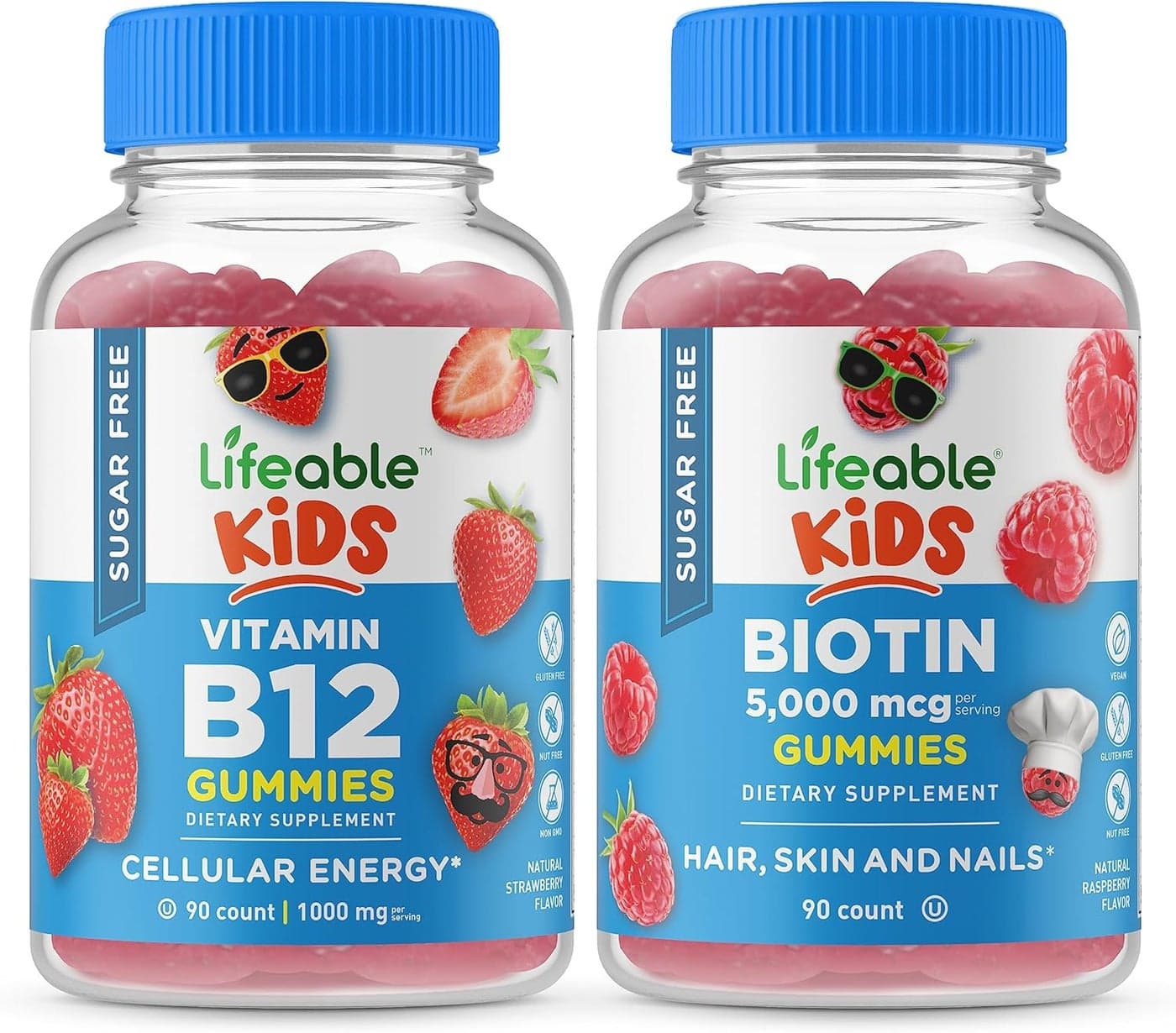 Lifeable Sugar Free Vitamin B12 Kids Preciotic Fiber Kids Gummies Bundle Great Tasting Vitamin Supplement Gluten Free GMO Free Chewable Gummy