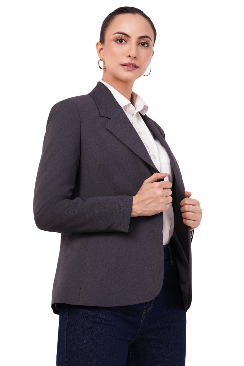 SaintX Solid Tailored Women's Formal Blazer (SAINTWB01_Scottish Grey