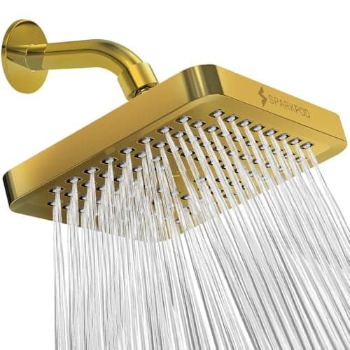 SparkPod Shower Head - High Pressure Rain - Premium Quality Luxury Design - Easy Clean Adjustable Replacement for Your Bathroom Shower Heads (Egyptian Gold, 6 Inch Square)