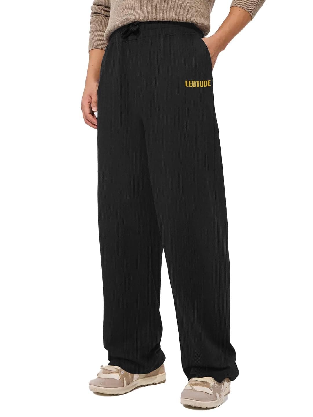 LEOTUDE Cottonblend Stylish & Breathable Athletic Track Pant Move Freely for Men (TRK_209_Marron_P_Charcole Black_2XL)