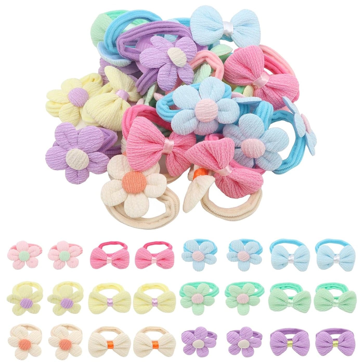 CAVETEE 36 Pcs Toddler Hair Ties for Girls Baby Hair Bows Cute Flower Hair Ties Colorful Elastics Scrunchies Toddler Hair Accessories for Thick Hair