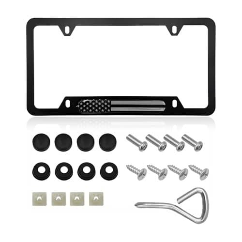 Gasedin Flag License Plate Frame American Flag Patriotic Stainless Steel Auto Plate Cover Vintage US RustProof Vehicle License Plate Holder Universal Car Accessories Black