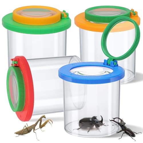 Coopay 4 Pieces Magnifying Insect Box Bug Viewer Critter Insect Cage Container Bug Catcher Cage Jar Collecting Kit for Children Kids Science Nature Exploration Tools
