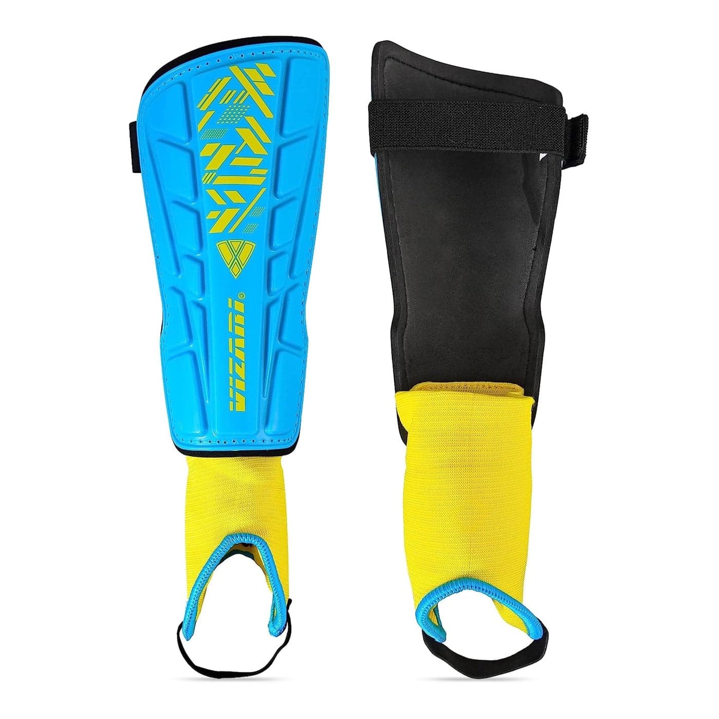 Vizari Malaga Soccer Shin Guard for Kids| Youth Soccer Shin Guard | Lightweight and Breathable Child Calf Protective Gear Soccer Equipment | Sky/ Yellow | Small