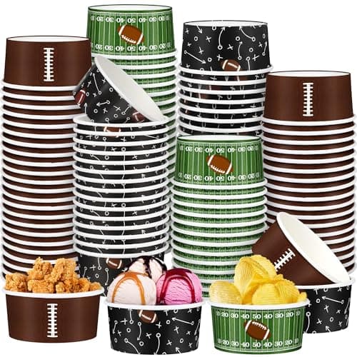 Kochorie 100 Pack Football Snack Bowl Party Supplies 12oz Paper Ice Cream Cups Disposable Soup Chili Bowl for BBQ Picnic Sports Events Household Birthday Party Supplies