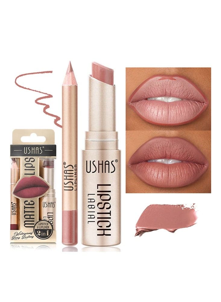 Matte Lipstick-2in1 Lipstick & Lipliner,Long Lasting Non-Stick Waterproof Lip Liner Lipstick for Women (Nude)