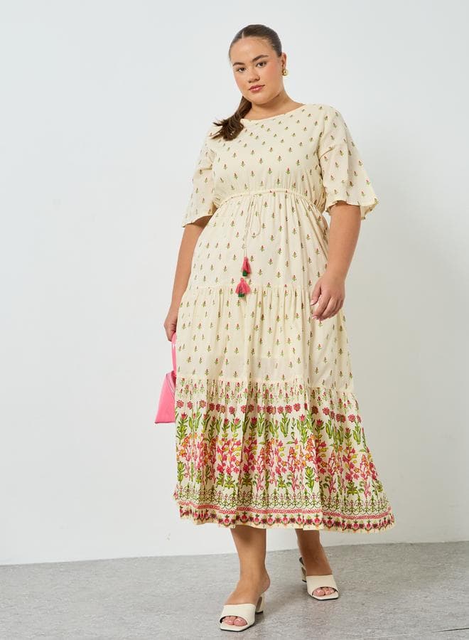 Plus Size Cream Floral Maxi Dress