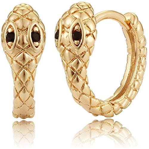 MEVECCO Dainty Gold Snake Huggie Hoop Earrings for Women - 18K Gold Plated Green Eyes Snake Earrings - Minimalist Jewelry