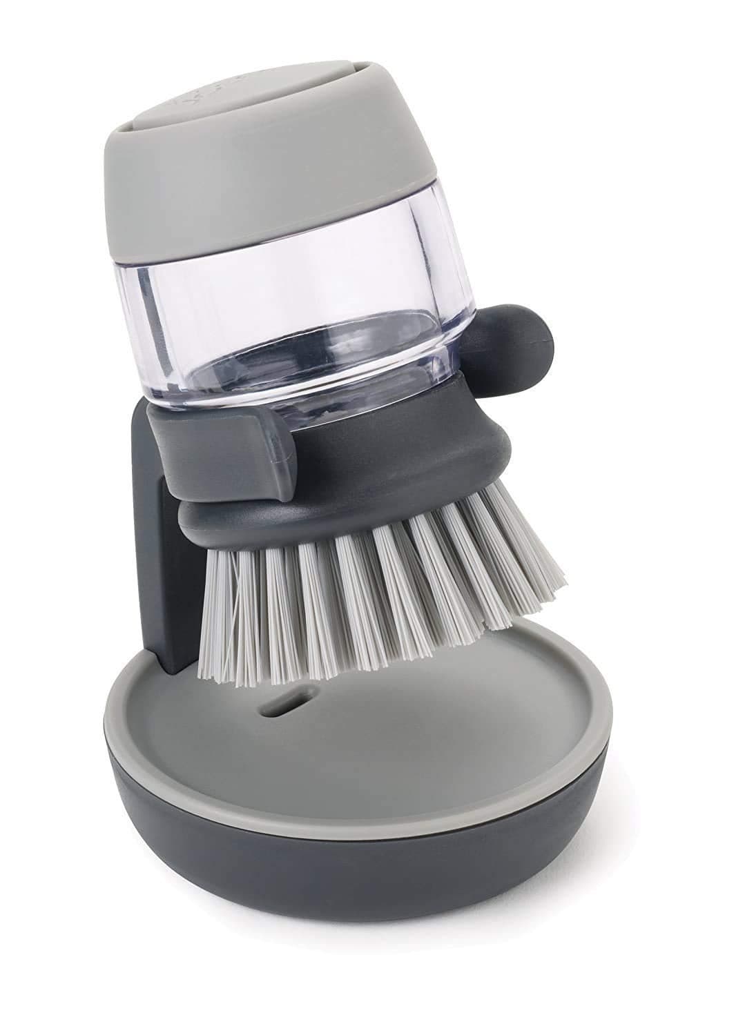AVIROM Multipurpose Plastic Cleaning Brush with Soap Dispenser and Storage Stand – Non-Scratch Bristles – Easy-to-Fill Reservoir – Multi-Color (1 Pack)
