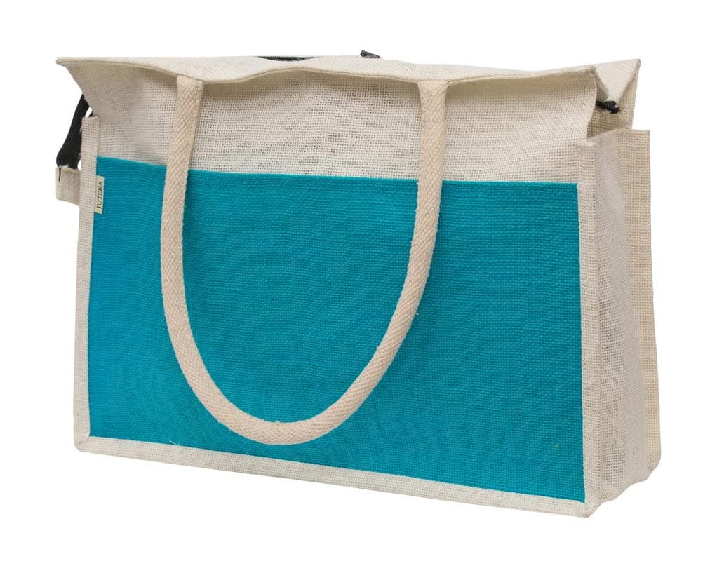 JUTEKA Unisex-Adult Multicolor Spacious Jute Bag With Zipper Closure,Full Size Front Pocket And Large Handles,Shopping Tote