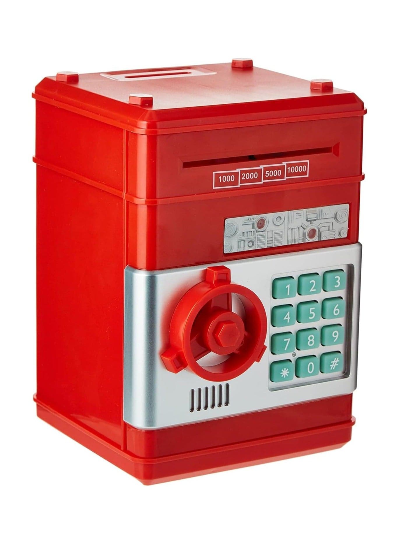 Kids Mini Electronic Money Bank Safe Box | Password Protected ATM Piggy Bank for Boys & Girls | Coin & Cash Saving Box with Sound & Lights | Educational Money Saving Toy | RED | One Size | Gift for Kids