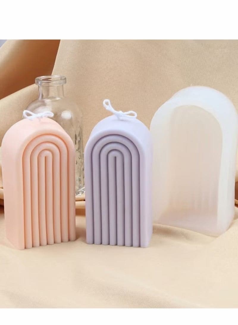Candle Silicone Mold, Mold Geometric for Soap Tray, Handmade Candle, Lotion Bar, Bath Bomb, Cake, Home Decoration(4 Ring Long, Single-Sided)