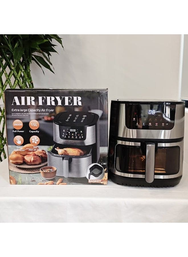Powerful 2800W Air Fryer Large Capacity 15 Liter Digital Control Healthy Cooking With Little Oil 360 Hot Air Technology Stylish Countertop Appliance For Modern Home Kitchen Family Meals Daily Use