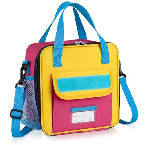 REDSHELL Tactical Lunch Box Kids Large Insulated Lunch Bag for Girls Cooler Lunchbag Square Toddler Lunchbox School Daycare Lunch Tote Pail with Water Bottle Holder Shoulder Strap Pink Blue