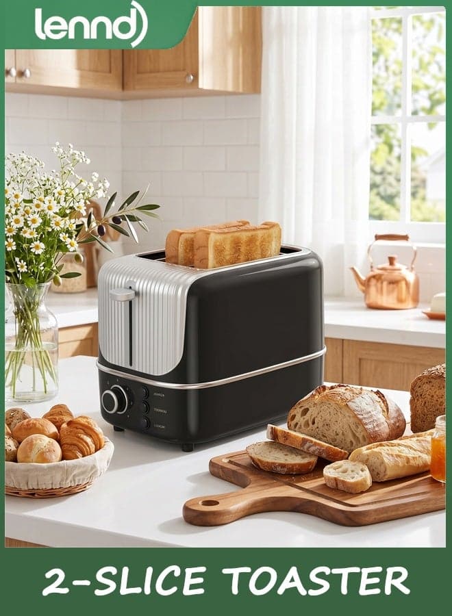 2 Slice Toaster, 750W Fast Heating Bread Toaster with 7 Browning Levels, Wide Slots, Auto Pop-Up, Defrost/Reheat/Cancel Functions, Removable Crumb Tray, Warming Rack, Cool Touch Exterior for Breakfast