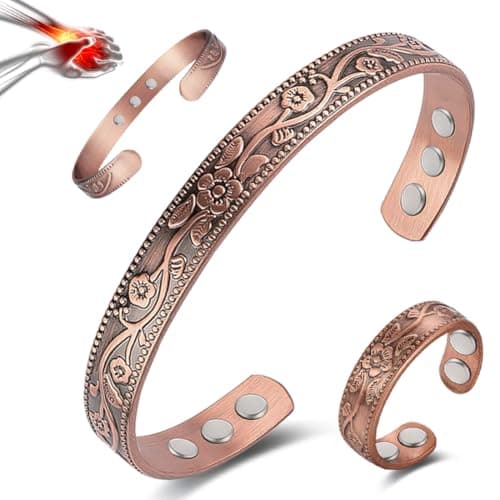 Vicmag Copper Magnetic Bracelet for Women and Men Ultra Strength Magnets 99.9% Pure Copper Strong Magnets Jewelry Gift Adjustable Length(Flower)