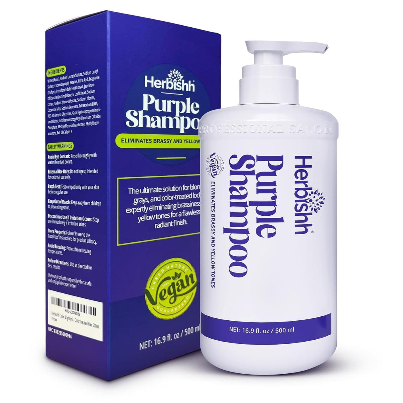 Herbishh Sulfate Free Purple Shampoo for Blonde Hair 169 fl Oz Eliminates Yellow Brassy Undertones from Silver Highlighted Hair Deep Cleansing Shampoo Frizz Control Color Protection