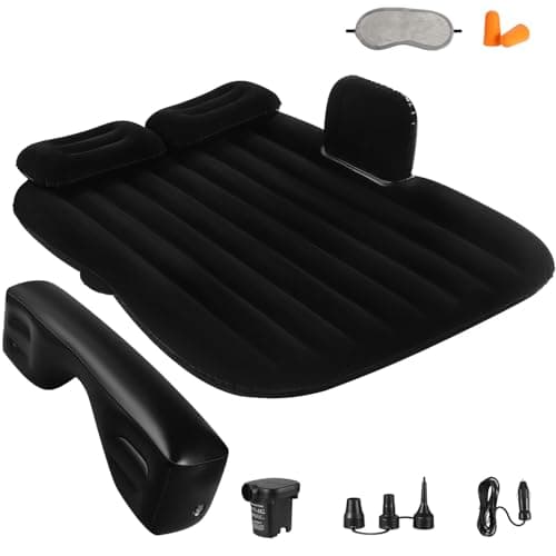 QDH Car Air Mattress Portable Car Bed Back Seat Camping Bed Inflatable Dog Bed for Car Universal SUV Camping Mattress with Car Air Pump 2 Pillows (Black)