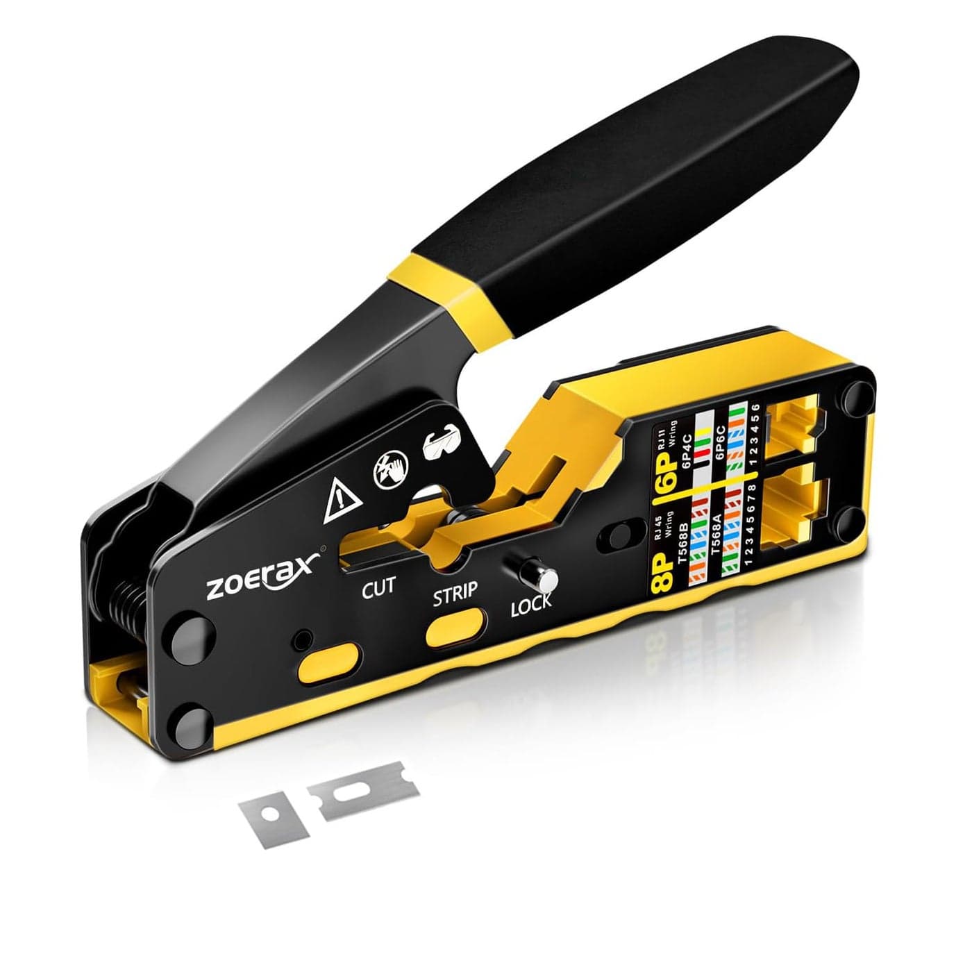 ZOERAX RJ45 Crimping Tool Ethernet Crimp Tool Crimper for RJ11RJ12 Standard RJ45 Pass Through Connectors Yellow