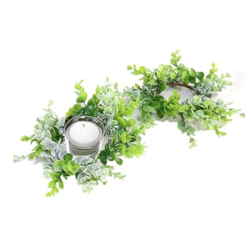 Candle Rings 3" Center Eucalyptus Candle Ring Artificial Mini Wreath Pillar Candle Holder Twig Spring Candle Wreaths for LED Candles Birthday Wedding Dinning Party or Easter Fireplace Decor (2, Green)
