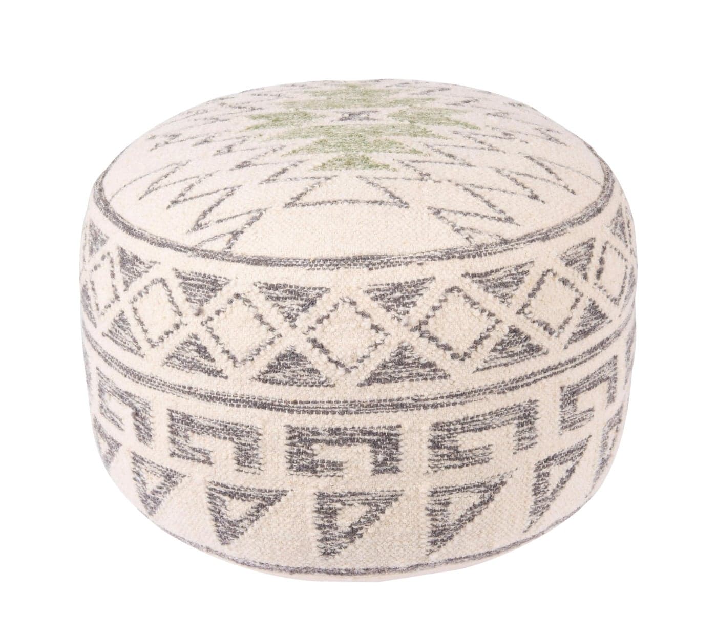 Creative CoOp Boho Round Wool Blend Kilim Pouf with Geometric Design Multicolor