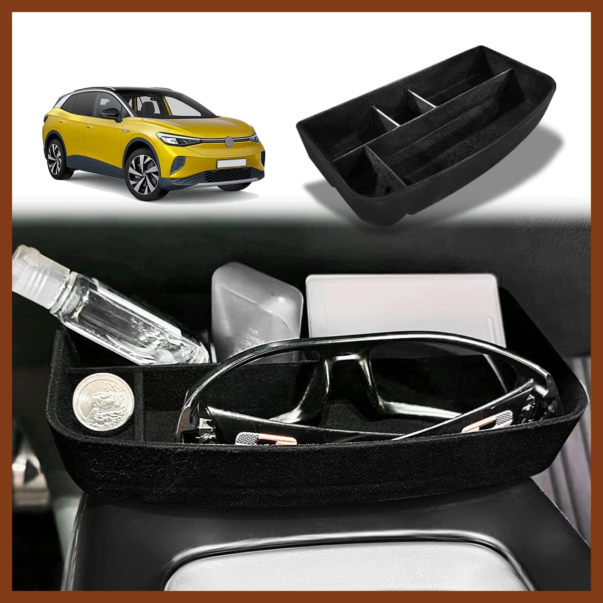 Muslogy for VW ID4 Sunglasses Tray Console Card Slot Organizer Storage Flocked Interior Accessories Compatible with VW Volkswagen ID4 2021 2022 20212022 Card Slot Organizer Does Not Fit 2023