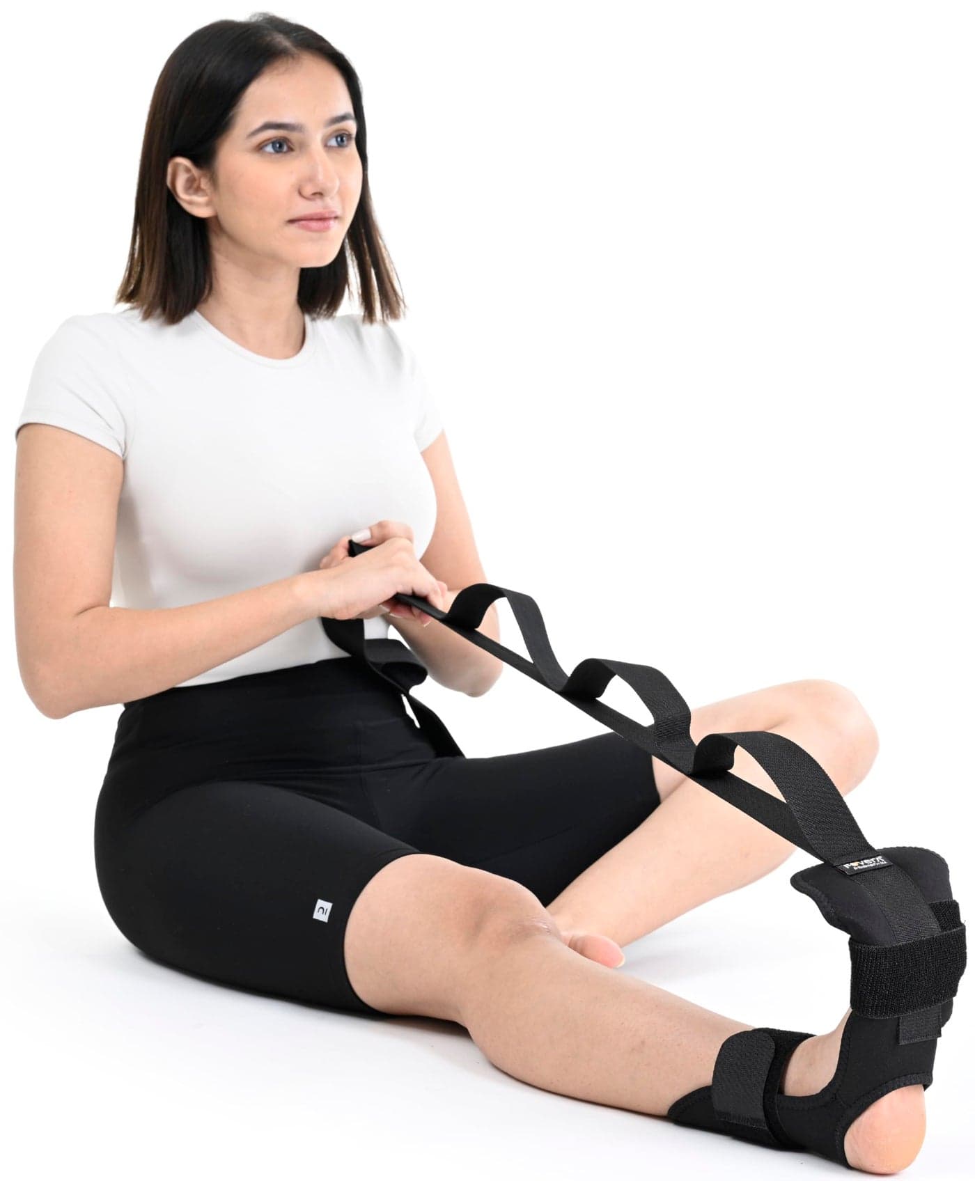 FOVERA Foot & Calf Stretcher Belt - Stretching Strap for Plantar Fasciitis, Heel Spurs, Foot Drop, Achilles Tendonitis & Hamstring | Yoga Foot & Leg Stretch Strap (Black)
