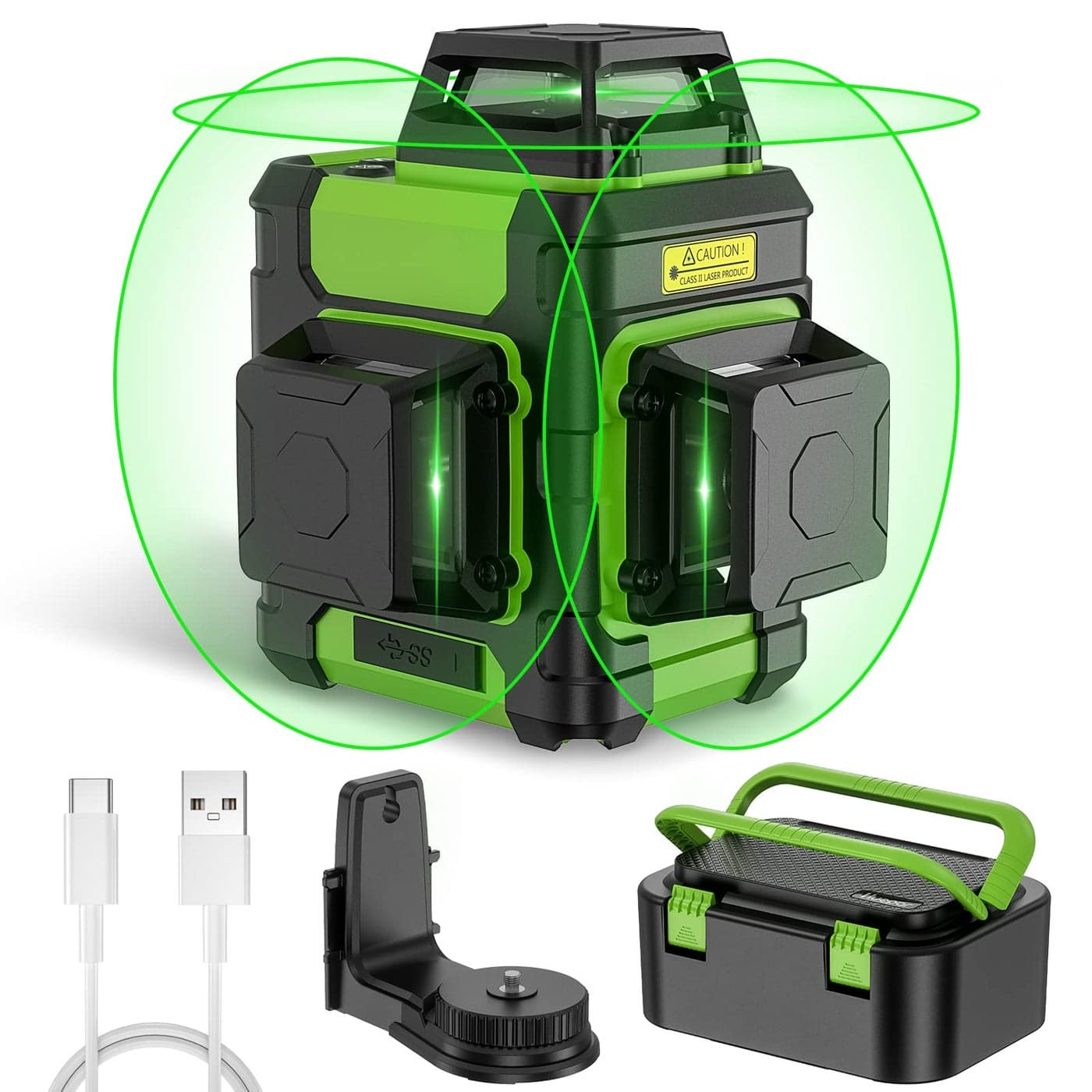 Huepar Laser Level 360 Self Leveling Rechargeable Green Laser 3x360 Cross Line Lazer Leveler 3D Level Laser Tool for Construction and Picture Hanging Strong Magnetic BracketHard Carry Case HM03CG