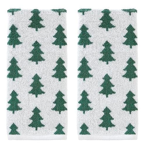SKL Home FallWinterChristmas Holiday Trees Hand Towel 2pc Set for BathKitchenBar Gift GreenWhite