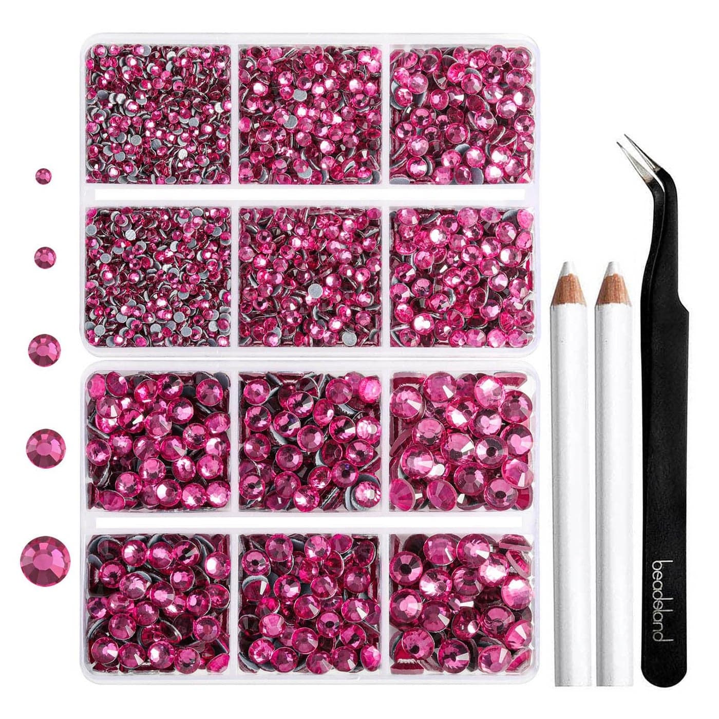 6736pcs Hotfix Rhinestones FlatbackRose Rhinestones for Crafts Clothes Mixed 5 Sizes Hotfix Crystals with Tweezers and Wax Pencil Kit SS6SS30Rose