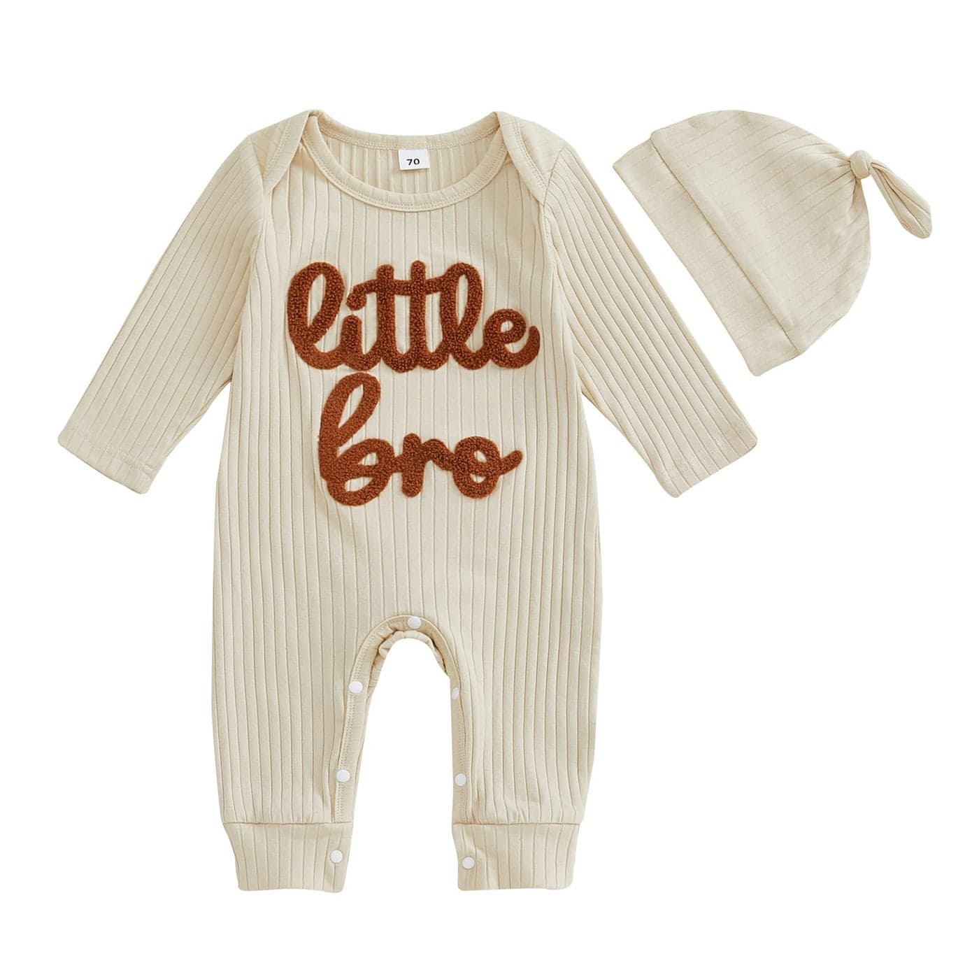 Newborn Baby Boy Clothes Little Brother Romper Jumpsuits One Piece Infant Coming Home Outfit 2Pcs Clothing Set D Apricot 36 Months