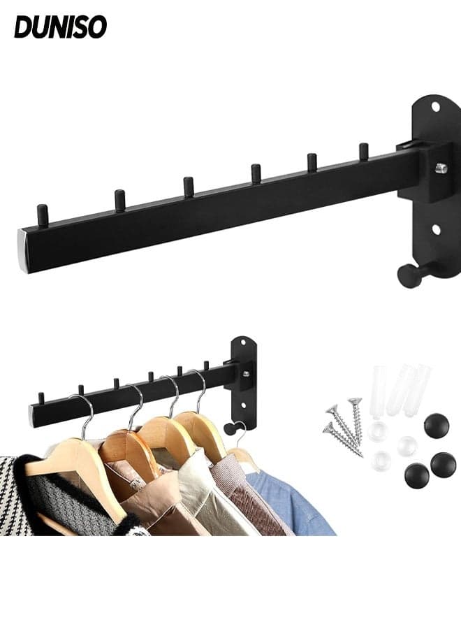 Wall Mounted Clothes Hanger Rack, Sturdy Foldable Hanging Organizer with Stainless Steel Heavy Duty Coat Hooks, Space Saver,Sturdy Hanging Dryer Rack for Laundry Room Bedroom (Black)