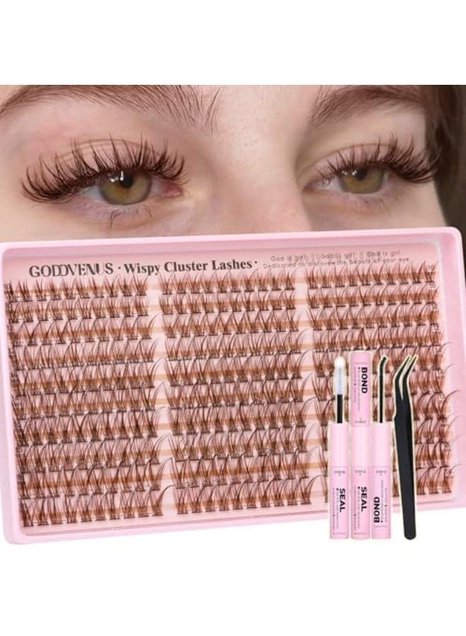 Brown Lash Clusters Kit Natural 300Pcs Wispy Lashes Cluster Eyelash Cluster Extensions Kit C Curve Individual Lashes Extensions Kit For DIY Waterproof Long Lasting Light Brown1016mm