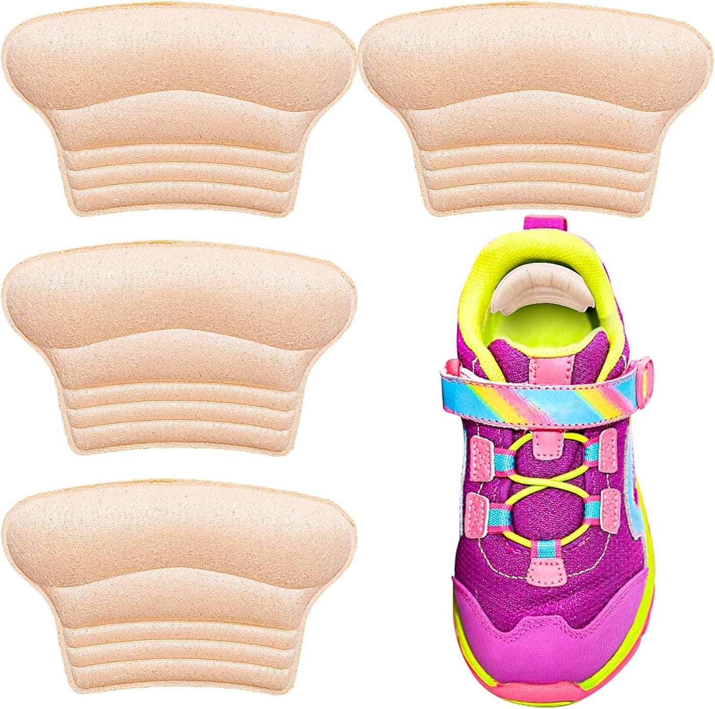 WLLHYF Kids Heel Grips 4 Pieces Self-Adhesive Heel Cushion Add Volume to Too Large Shoe InsertsPrevent Skin Rubbing and Blister Shoe Fit for Toddlers Girls and Boys Women