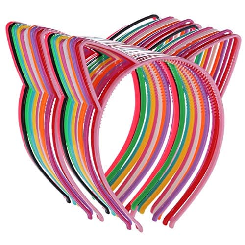 Tbestmax 24 Cat Ear Headbands Plastic Hairbands Hair Hoops Party Costume Daily Decorations Bunny Cat Bow Headwear Accessories for Women Girls Daily Wearing and Party Decoration