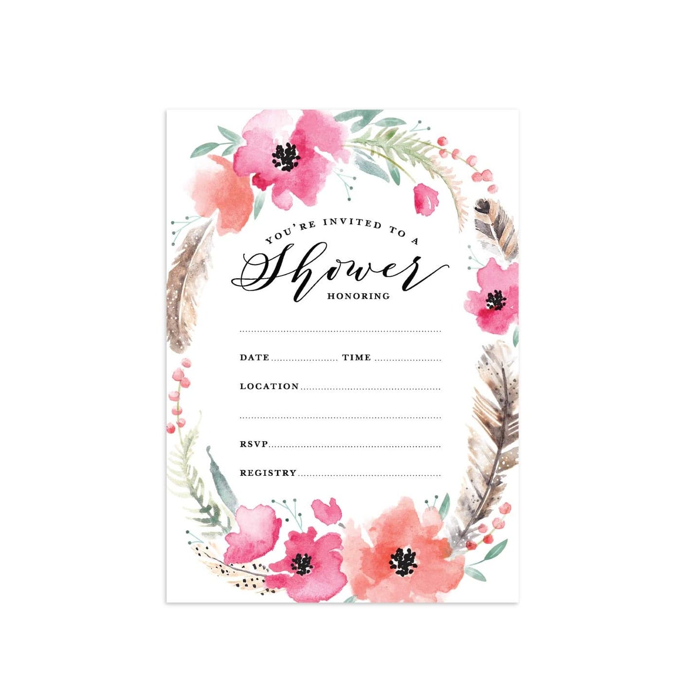 Canopy Street Boho Spirit Fill In The Blank Shower Invitation 25 Bridal Shower Invitations With White Envelopes 5 x 7 Flat Boho Baby Shower Invite