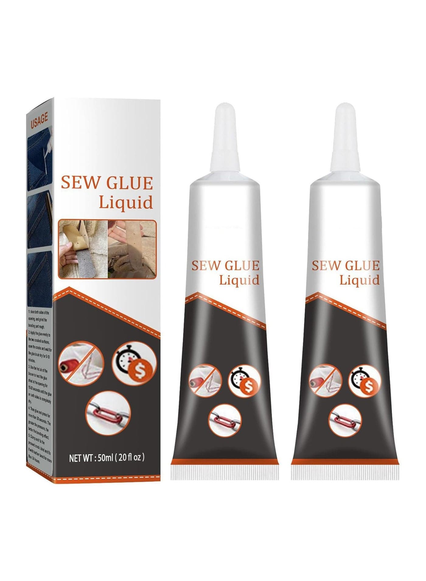 2PCS Cloth Repair Sew Glue, Instant Sew Glue Bonding Liquid, Quick Dry Multi Fabric Sew Glue, Fabric Glue for Clothing Permanent Washable, for Clothing Cotton Flannel Denim Leather, 50ml