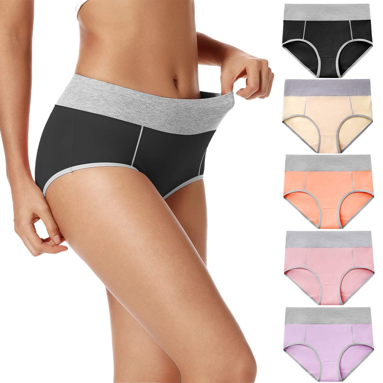 POKARLA Womens Cotton Underwear High Waist Full Coverage Briefs Soft Breathable Postpartum Panties Stretch Underpants Regular Plus Size
