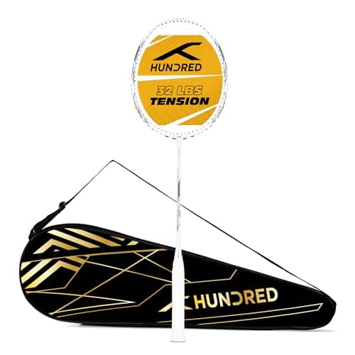 Hundred Carbon Graphite Rock Titan Strung Badminton Racket with Full Cover | 5U (75-79 Grams) | Maximum String Tension - 32Lbs | Vaporshaft 7Mm Shaft | Head Heavy (White)