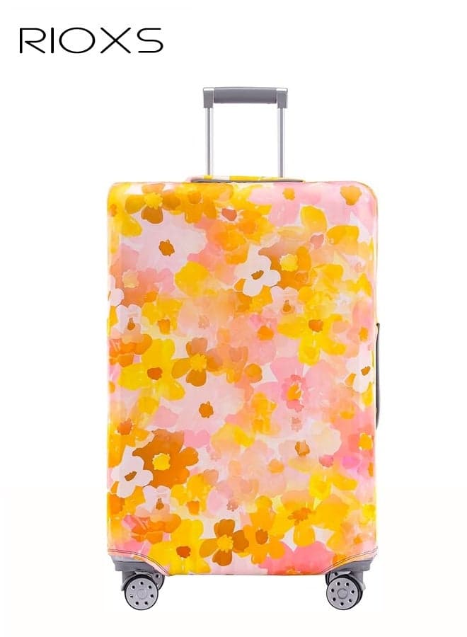 Travel Luggage Cover, Elastic Polyester Thickened Baggage Suitcase Cover, Luggage Protector Skins with Double Opening, Washable Anti-scratch Zippered Flower Printed Luggage Protector Fits for 29-32 Inch Luggage