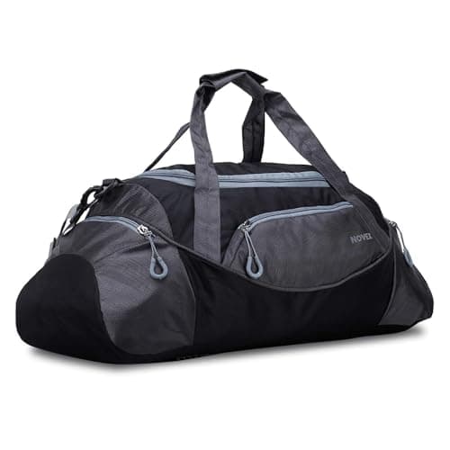 NOVEX Polyester Duffle Bag 50 Cm Imported Multi Purpose Travel with Dry Pockets | Lightweight, Waterproof Carry Backpack Solo Trip Luggage | Black & Grey Bags - Men & Women | Zipper Lock
