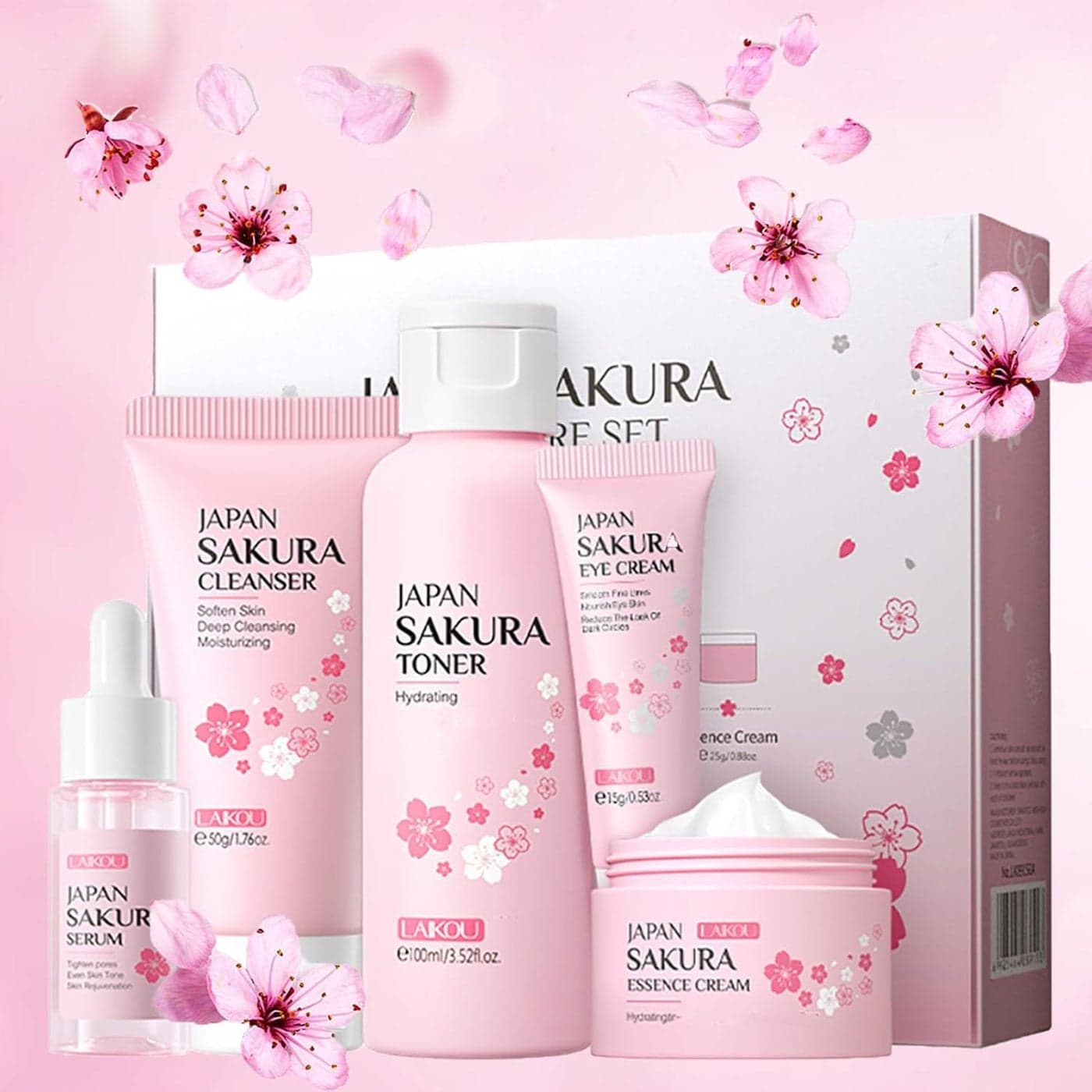 Skin Care Set Cherry Facial kit for women Skincare Kit Gifts For Teenage Girls Skin Care Kit Skincare Sets Kits with facial wash Toner Serum Eye Cream Face Cream Birthday Beauty Care 5pcs