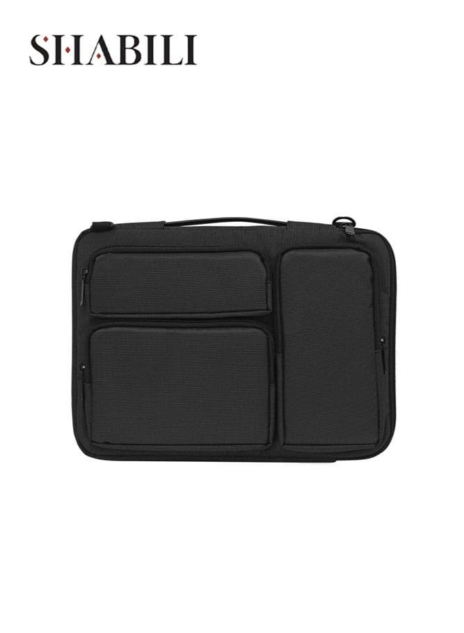 Men’s Polyester Laptop Bag, Notebook Bag President Bag Office Bag Briefcase Handbag, Lightweight Multi-Pocket Computer Case for Business Professionals and Students for Work and Commuting (Black)