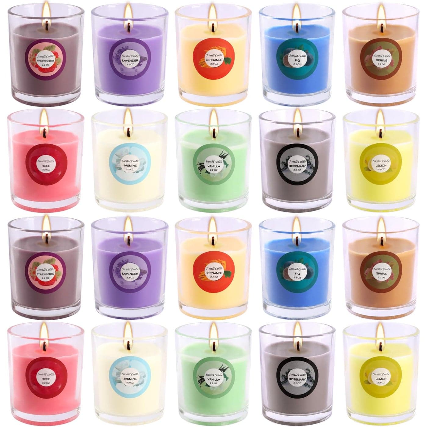 20 Pack Strong Scented Candles Gift Set with 10 Fragrances for Home and Women Aromatherapy Soy Wax Glass Jar Candle