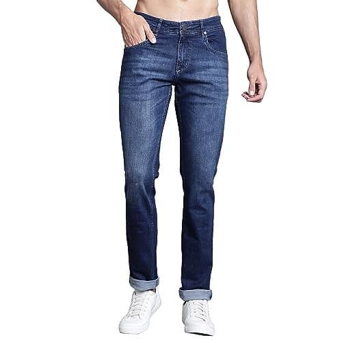 Cantabil Denim Jeans for Men | Breathab|e & Soft with Co|or Fastness U|tra Narrow Cotton Fabric So|id Pattern Button C|osure Blue