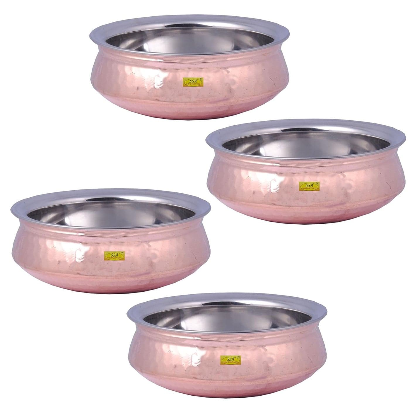 SHIV SHAKTI ARTS Handmade Pure Set of 4 Steel Copper HandiBowlBhagoni No 3 Hammered Design BowlHandi Volume700 ml for Dinnerware Hotelware Giftware Item for Serving Curry and Dal Purpose