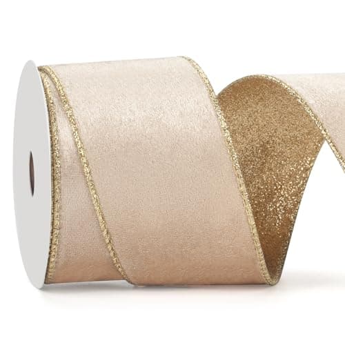 Champagne Wired Velvet Ribbon Christmas Ribbon Wired 25 inch Wide 10 Yards Champagne Gold Velvet Ribbons for Christmas Tree Decoration Gift Wrapping Topper Bows Wreaths Garland Crafts Holiday