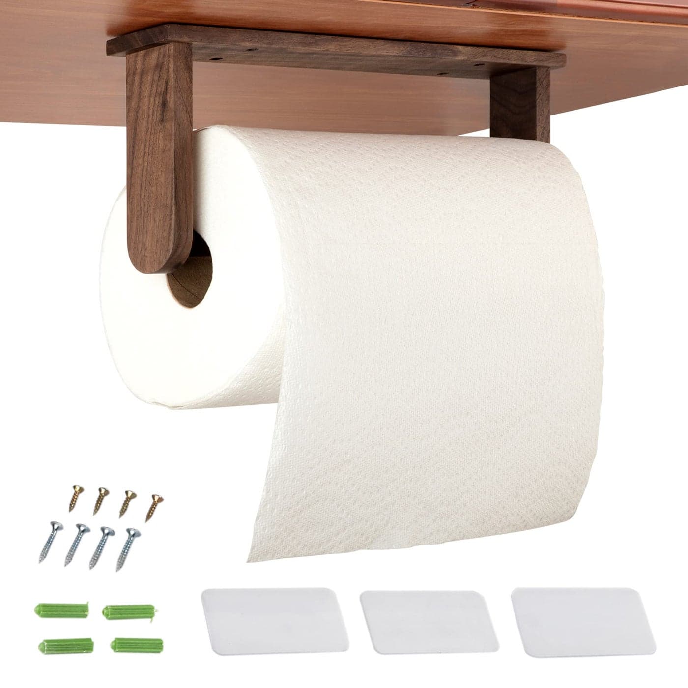 WoodPaperTowelHolderUnderCabinetKitchenHandmade Wall MountedAdhesive No Drill Sturdy Roll Hanging Organizer Horizontal Papertowel Dispenser Easytear Handcraft Decor Gift Real Woodwork Home