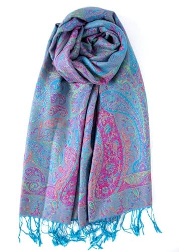 Achillea Soft Silky Reversible Paisley Pashmina Shawl Wrap Scarf w/Fringes (Tapestry Turquoise)